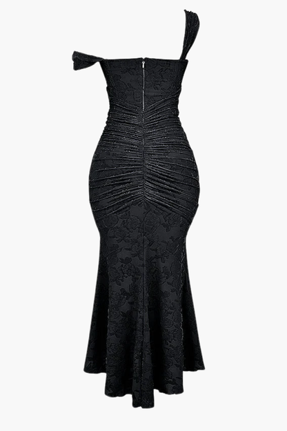 | Ruched Bodice Lace Maxi Dress