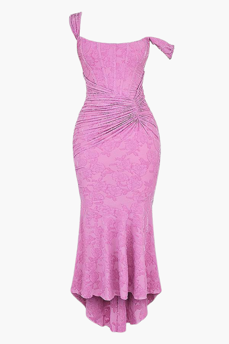 | Ruched Bodice Lace Maxi Dress