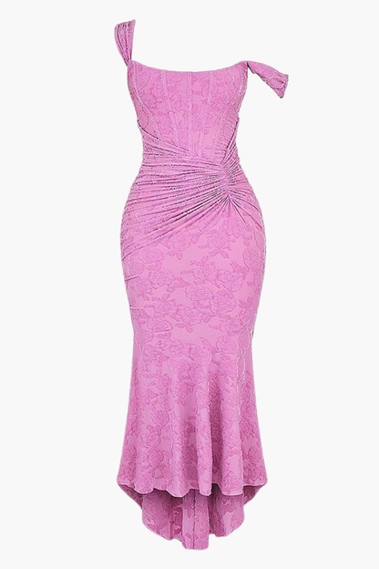 | Ruched Bodice Lace Maxi Dress