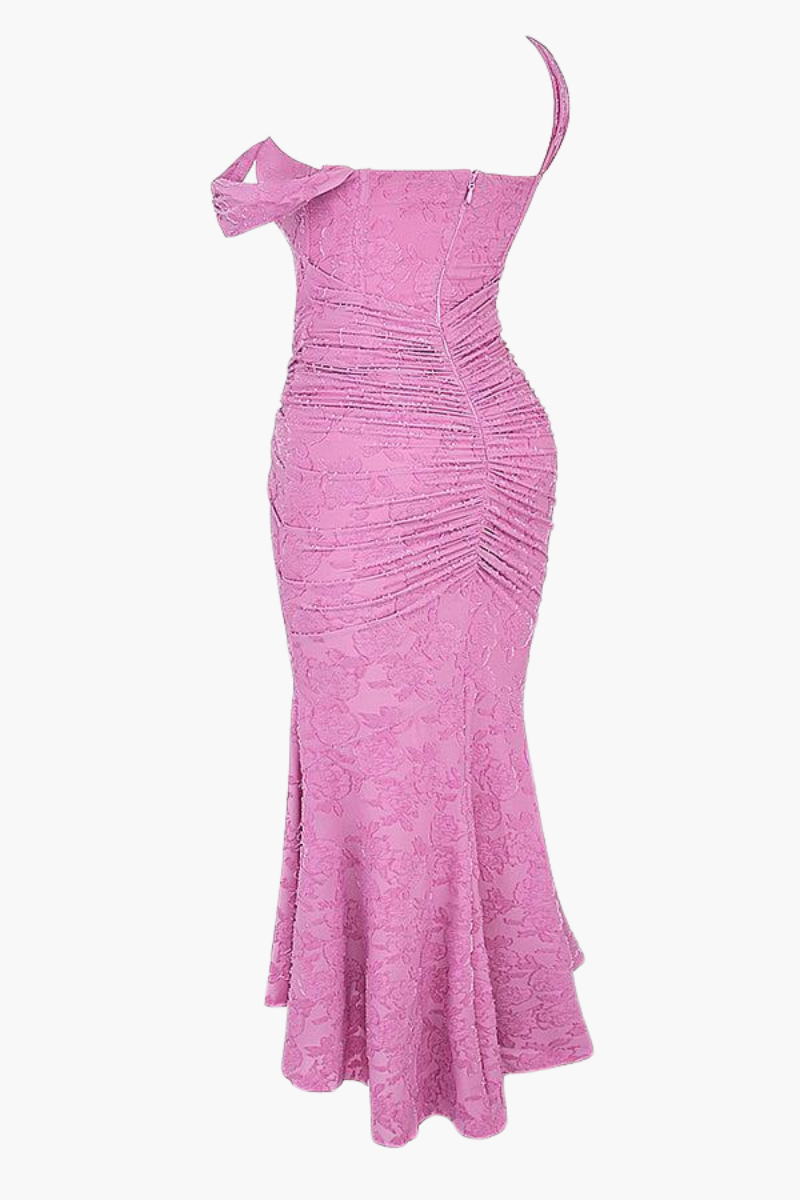 | Ruched Bodice Lace Maxi Dress