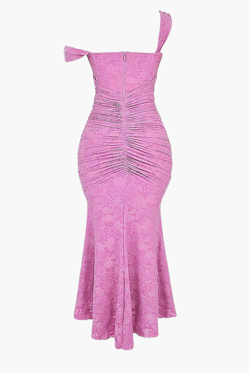 | Ruched Bodice Lace Maxi Dress