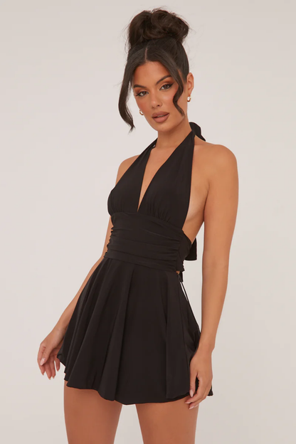 | Plunge Halter Skater Mini Dress