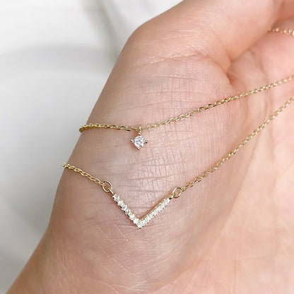 Women's Sparkling Zircon Double Layer V Necklace – Silver Chain Jewelry