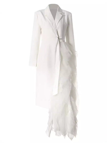 Niche Audit Asymmetric Business Dress Stitching Mesh High Sense Party Dress Large