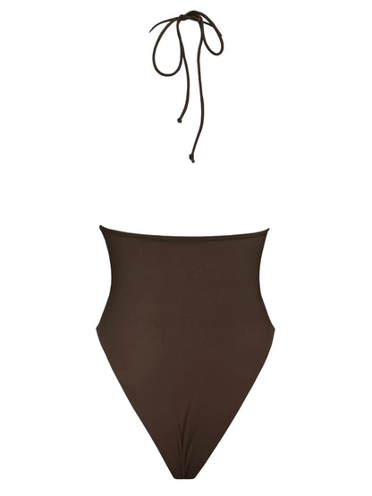 | V-cut bottom espresso one-piece swimsuit