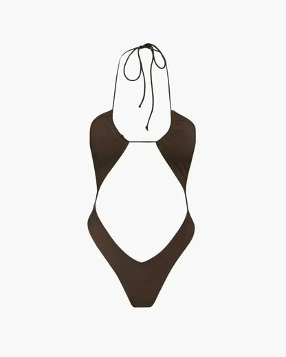 | V-cut bottom espresso one-piece swimsuit