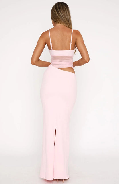 | Sheer Panel Evening Maxi Dress