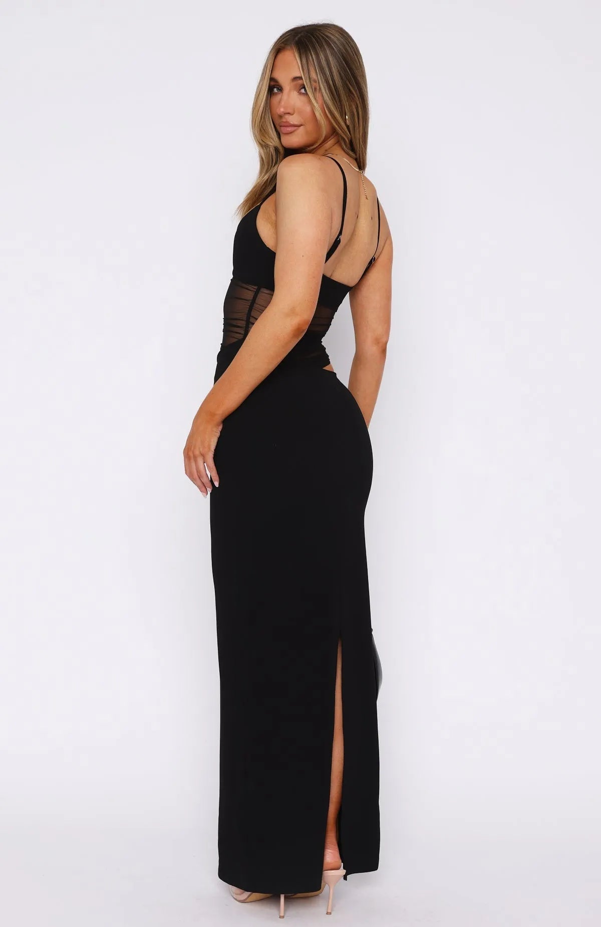 | Sheer Panel Evening Maxi Dress