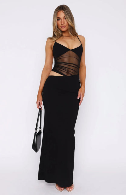 | Sheer Panel Evening Maxi Dress