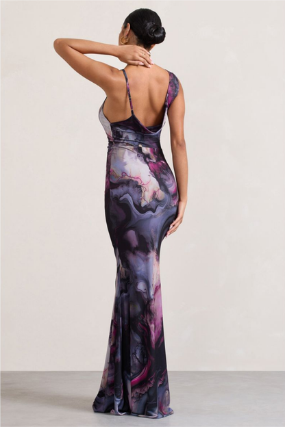 | Satin slip gown in marble swirl