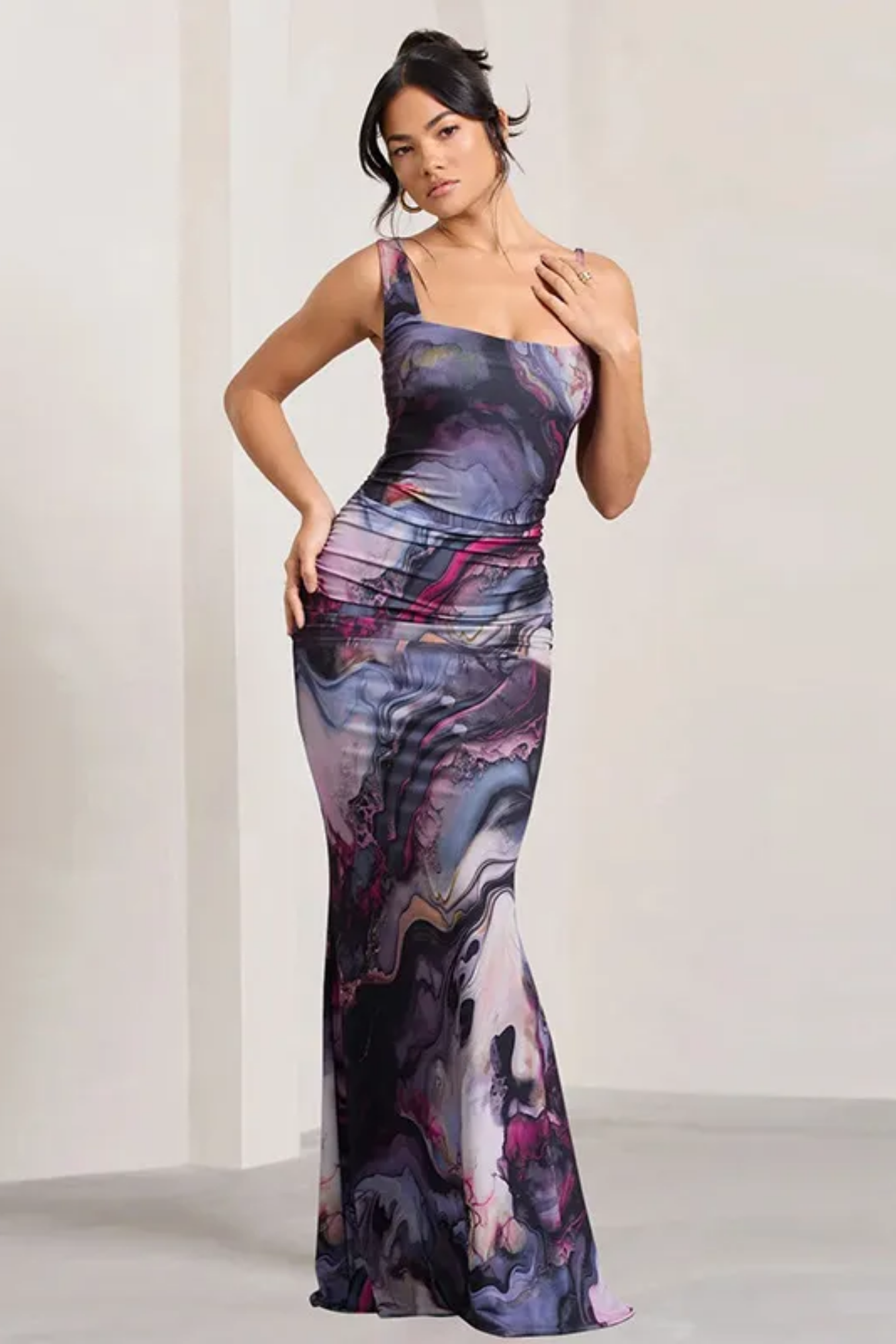 | Satin slip gown in marble swirl
