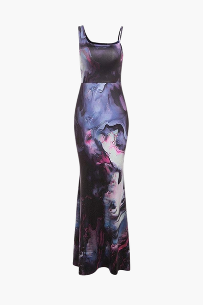 | Satin slip gown in marble swirl