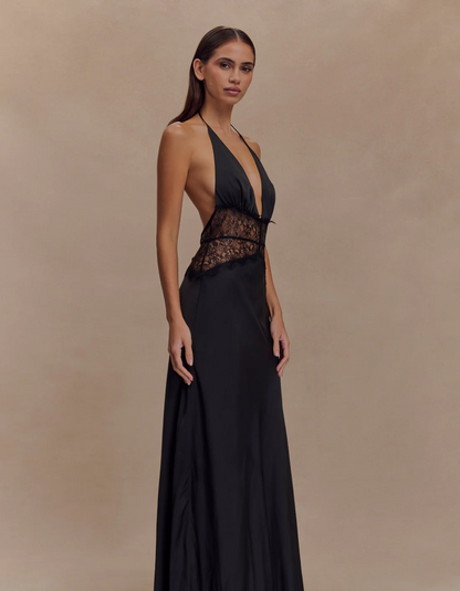 | Lace Waist Detail Halterneck Gown