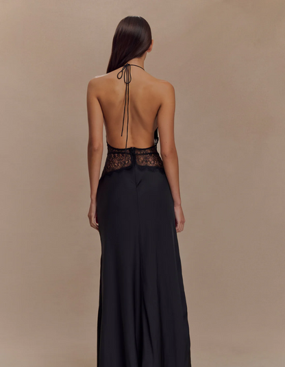 | Lace Waist Detail Halterneck Gown