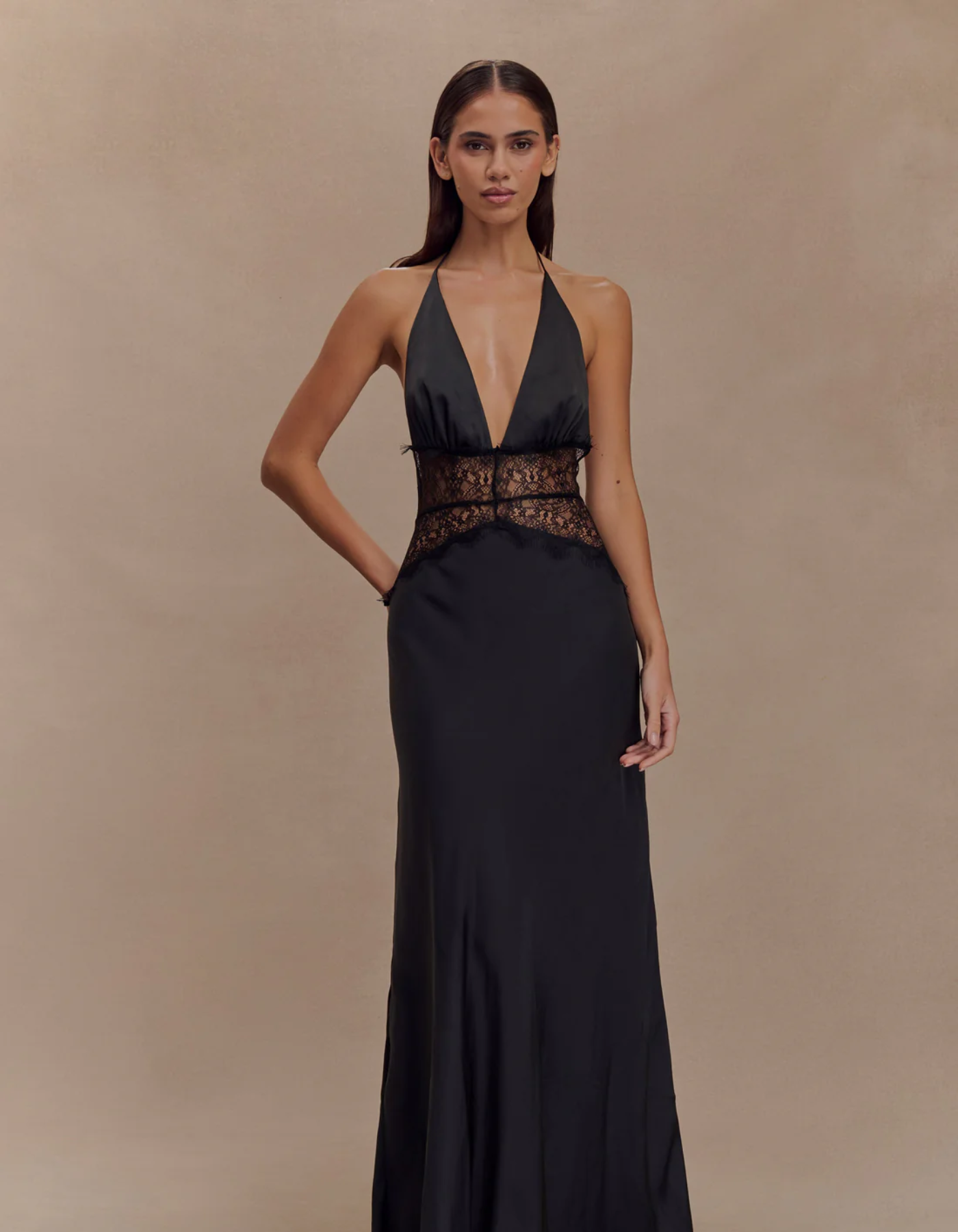 | Lace Waist Detail Halterneck Gown