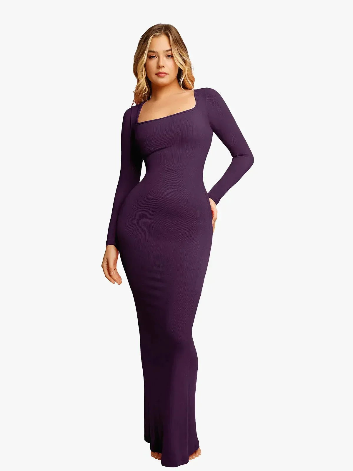 | Sculpted Knit Long Sleeve Maxi Dress