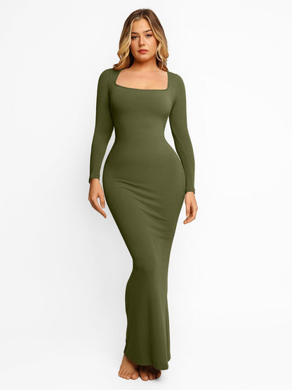 | Sculpted Knit Long Sleeve Maxi Dress