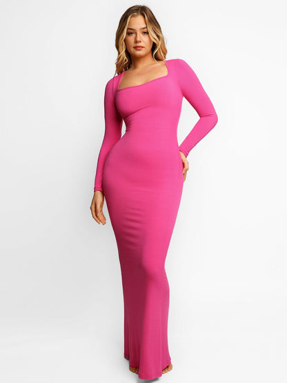 | Sculpted Knit Long Sleeve Maxi Dress