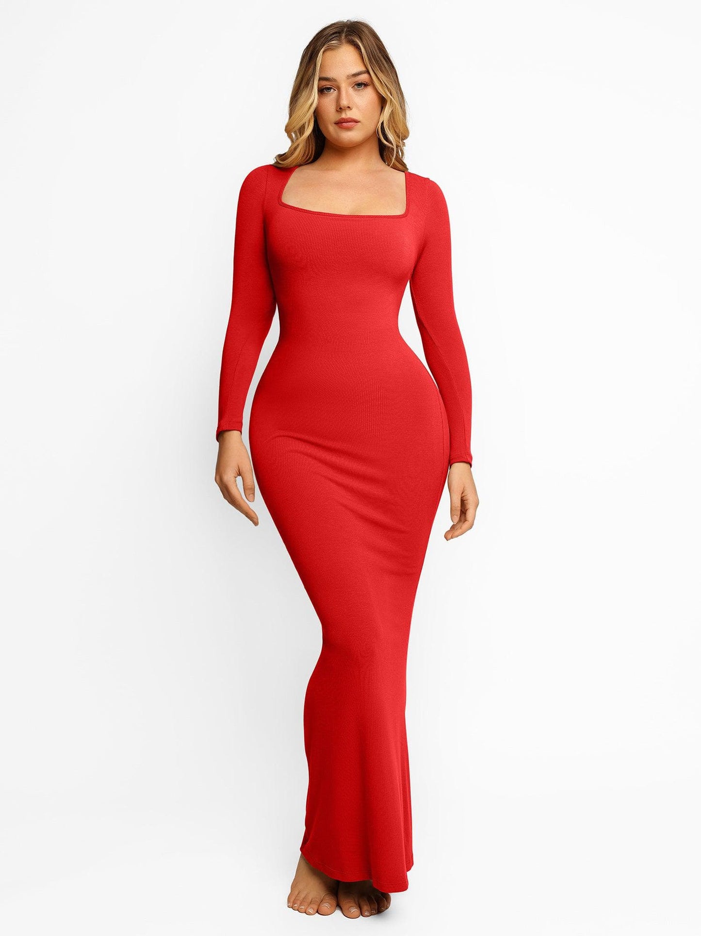 | Sculpted Knit Long Sleeve Maxi Dress