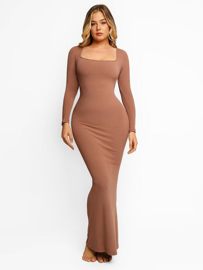 | Sculpted Knit Long Sleeve Maxi Dress