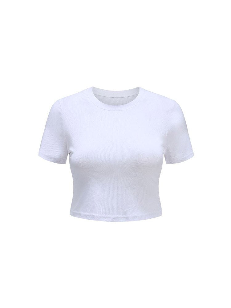 DressBetty - O Neck Knit White Crop Top
