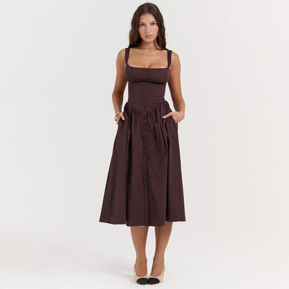 Dress Sling Midi Dress Vacation Slim Fit Backless