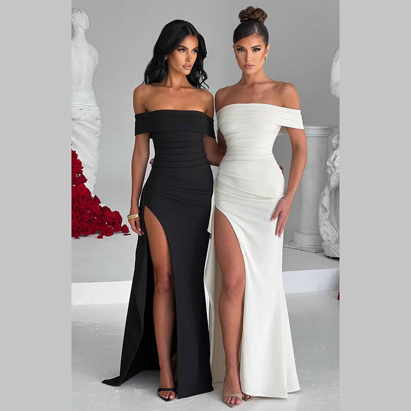 off Shoulder Dress Waist Dress Slit Dress
