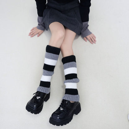 Knit Striped Color Block Slouchy Red Leg Warmers