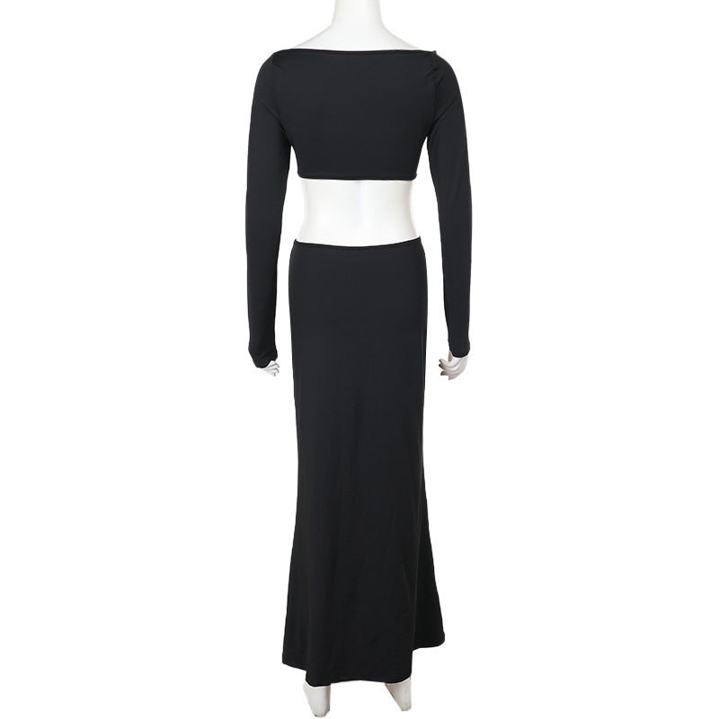 Fall Type Hip Elegant Slim Fit Hollow Out Cutout Long Sleeve
