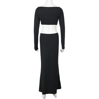 Fall Type Hip Elegant Slim Fit Hollow Out Cutout Long Sleeve
