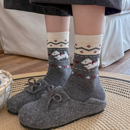 Intarsia Retro Thick Warm Mid Calf Socks