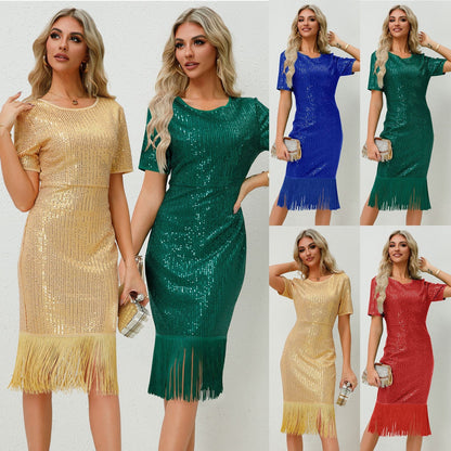 Retro Sequin Tassel Dress Dress Party Formal Dress