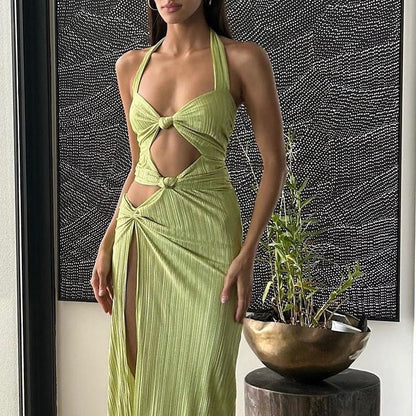 French Formal Dress Halter High Slit