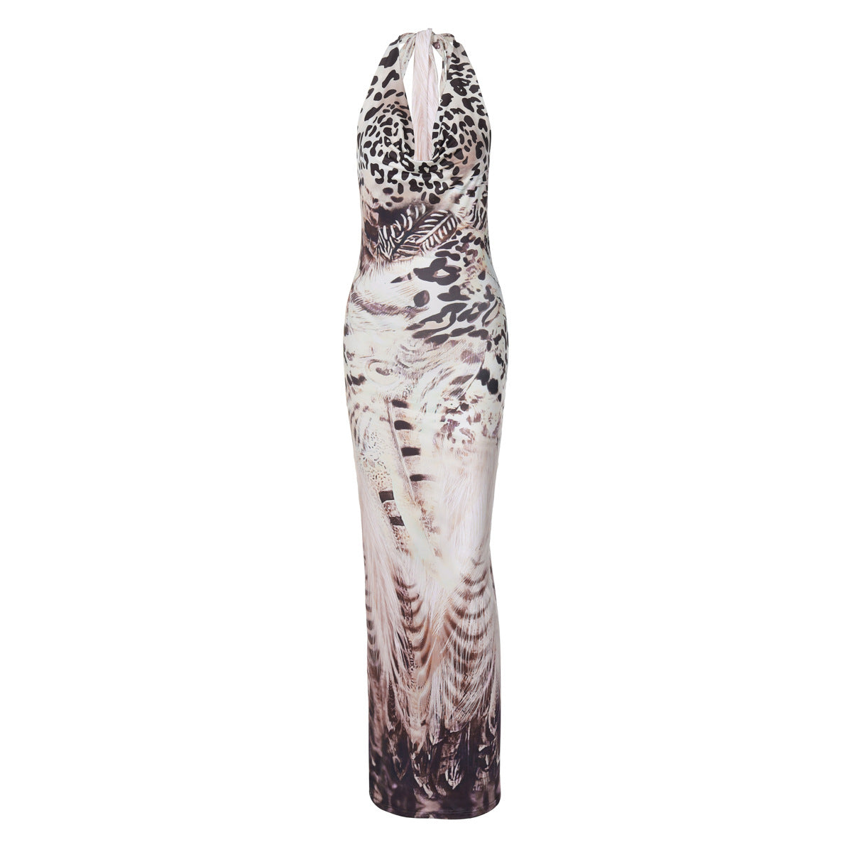 Printed Backless Slim Fit Lace up Dress