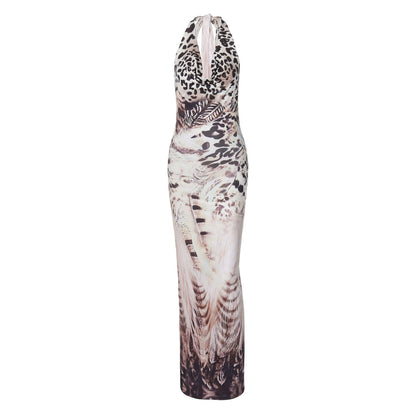 Printed Backless Slim Fit Lace up Dress