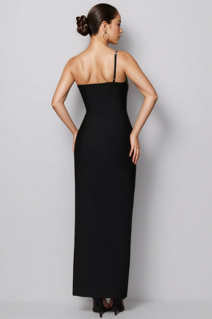 Isolld Diamond-Studded High Slit Maxi Dress