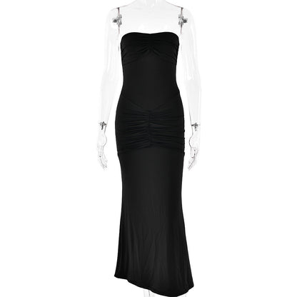 Strapless Ruched Front Bodycon Column Maxi Dress
