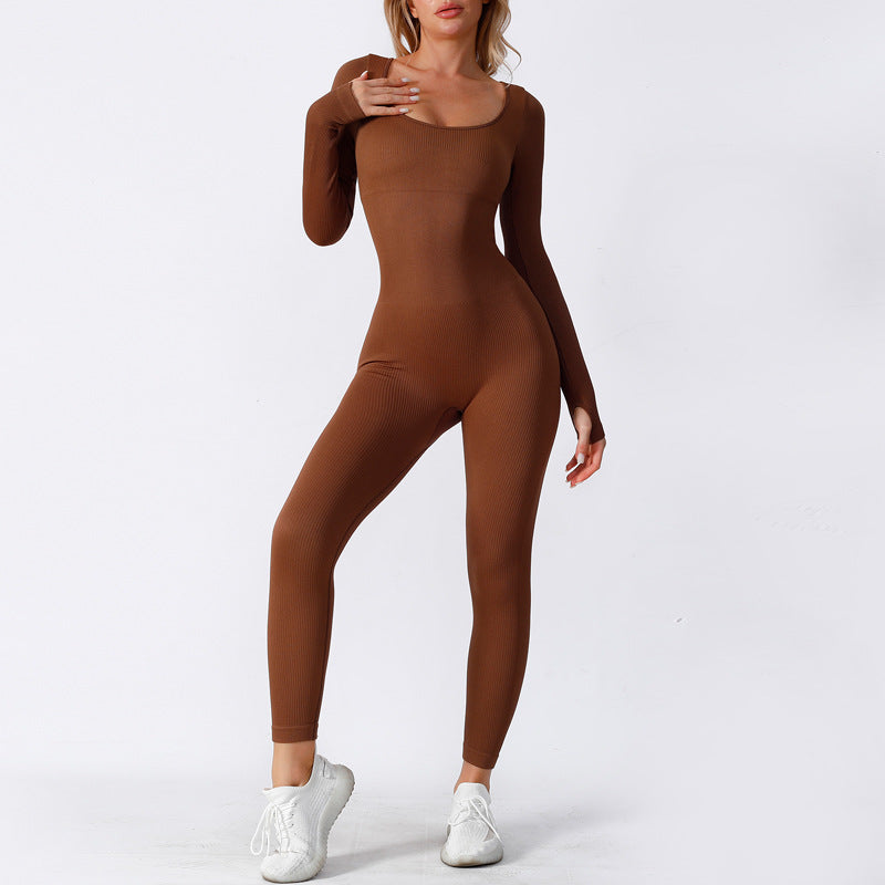 | Scoop Neck Long Sleeve Ribbed Jumpsuit