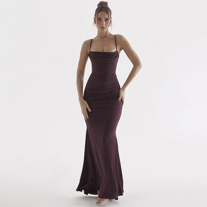 Elegant Slim Fit Suspender Fishtail Swing Dress