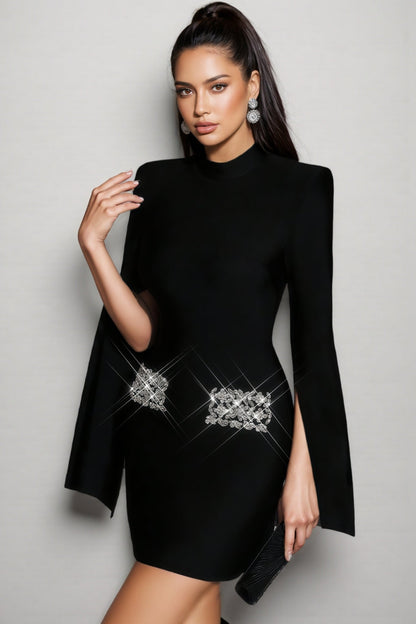 Selene Black Bandage Diamond Mini Dress