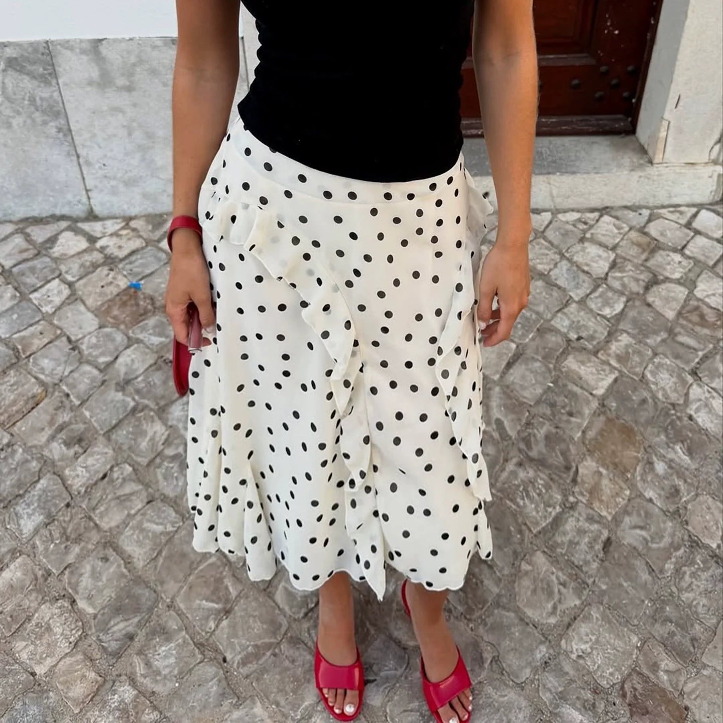 Kenzley Ruffled Patchwork Asymmetric Skirt