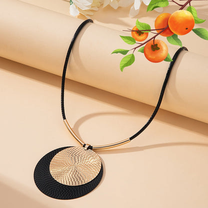 3-Piece Large Round Disc Pendant Statement Earrings & Necklace Set