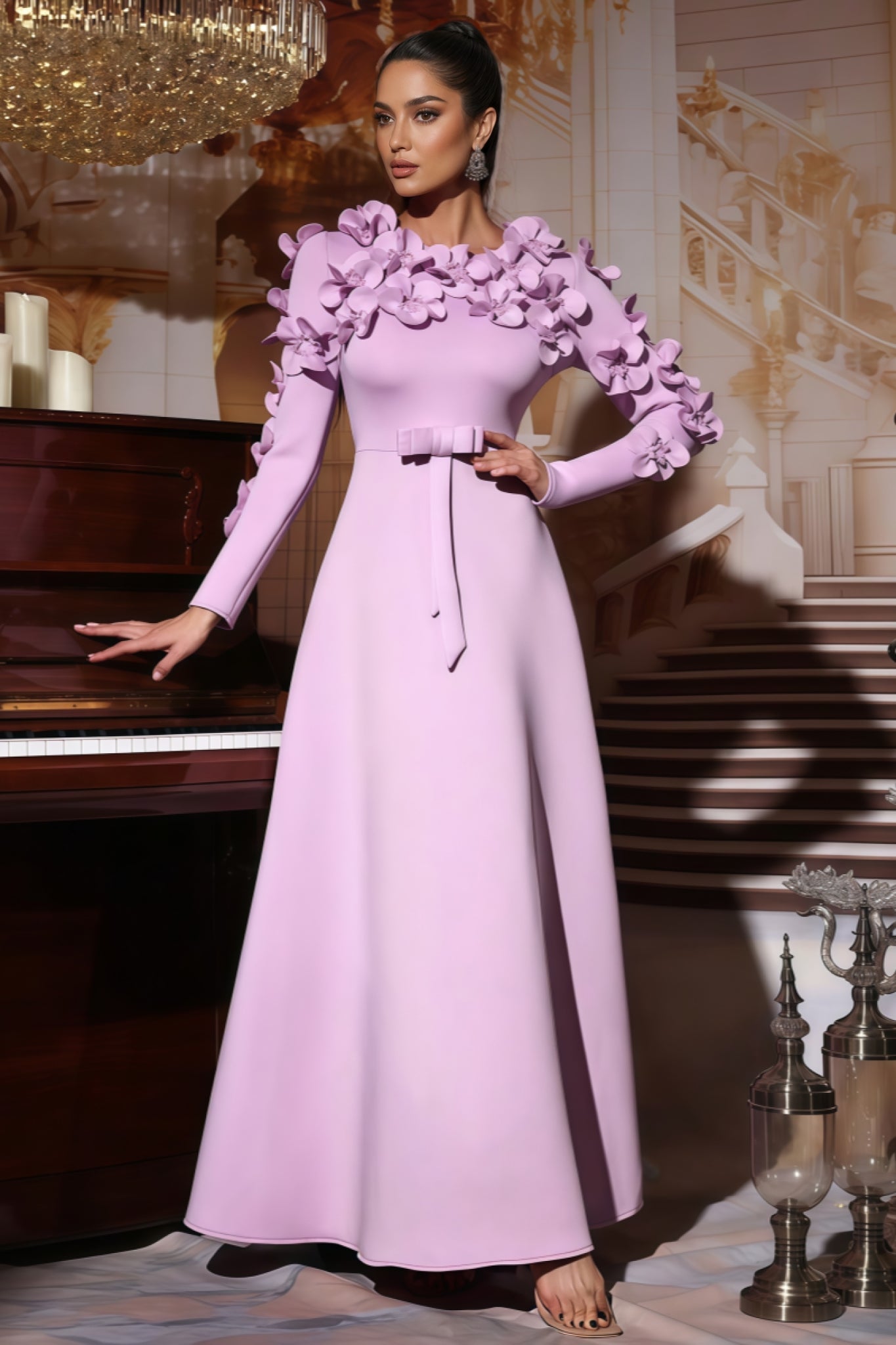 Colia Purple 3D Floral Maxi Dress