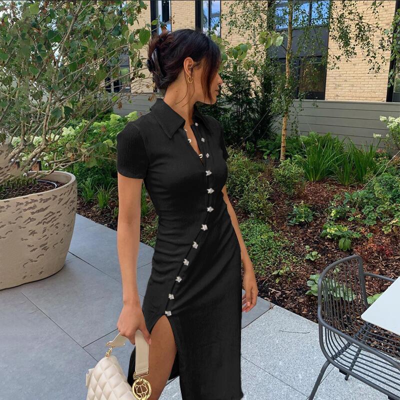 Short Sleeve Lapel Skinny Mini Dress