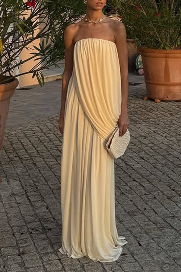 Solid Color Sleeveless Off-shoulder Draped Loose-fitting Holiday Maxi Dress