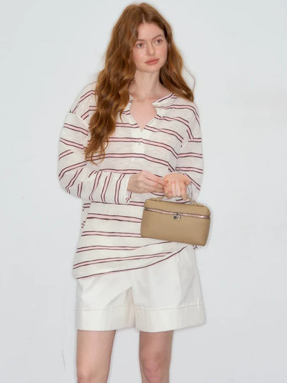 Striped V-Neck Long Sleeve Sweatshirt