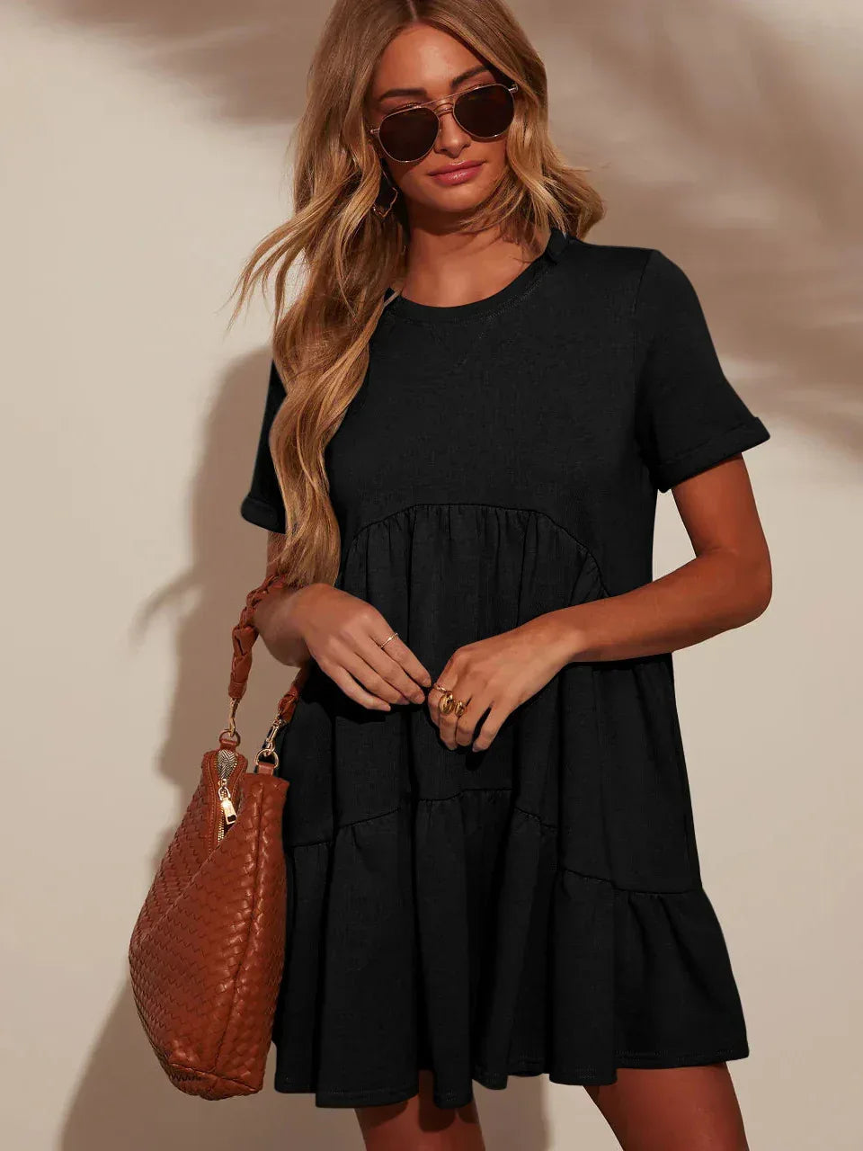 Black Tiered Summer Mini Dress for Women