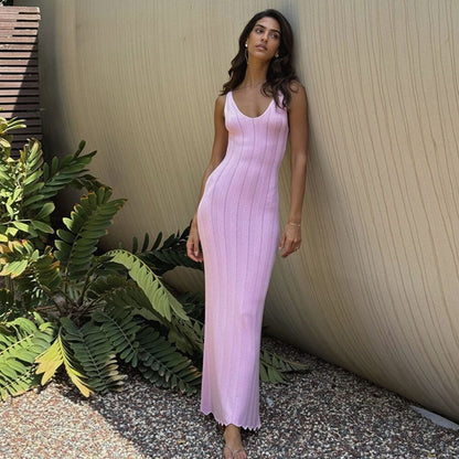 Knitted Sleeveless Sling Dress Backless Dress