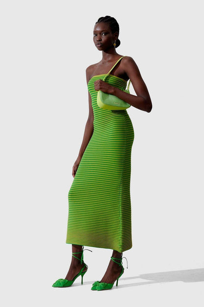 Strapless Horizontal Stripe Knit Bodycon Maxi Dress