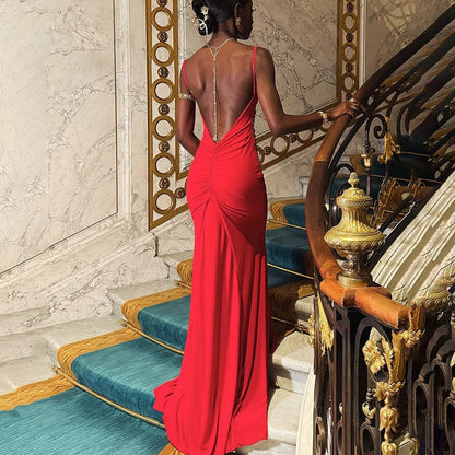 Camisole off Neck Backless Slim Fit Maxi Dress
